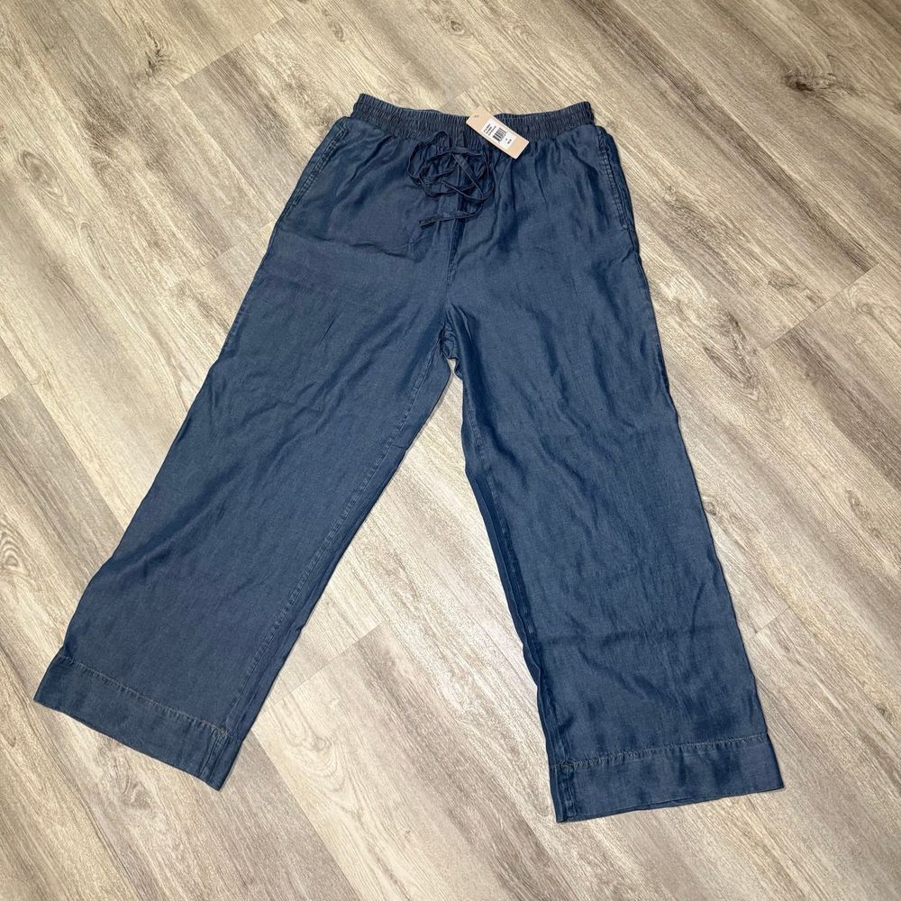 Straight‎ Leg Linen Blend Pants Size Medium Indigo Med Wash